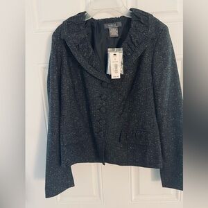 NWT George Mark Eisen Jacket Womens Size8 Ruched Details Black Tweed